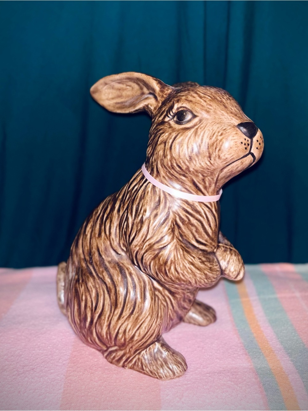 Vtg 1970s Rare M&G Ceramics 12.5” Standing Rabbit Figure Cottage Music Box